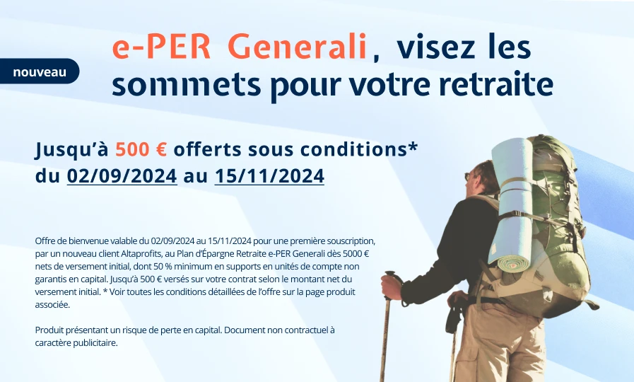 bannière promotionnelle de l'offre de bienvenue sur l'e-PER Generali